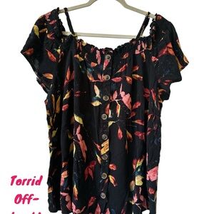 Torrid Black and Orange Flutter Sleeve Blouse
